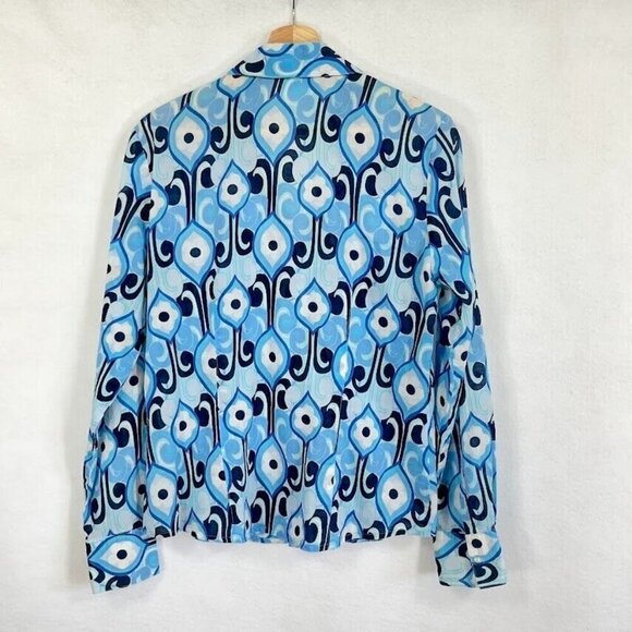 Ann Taylor Snap Front Shirt Long Sleeve Floral 70s Retro Lightweight V-Neck 8 - Picture 4 of 5